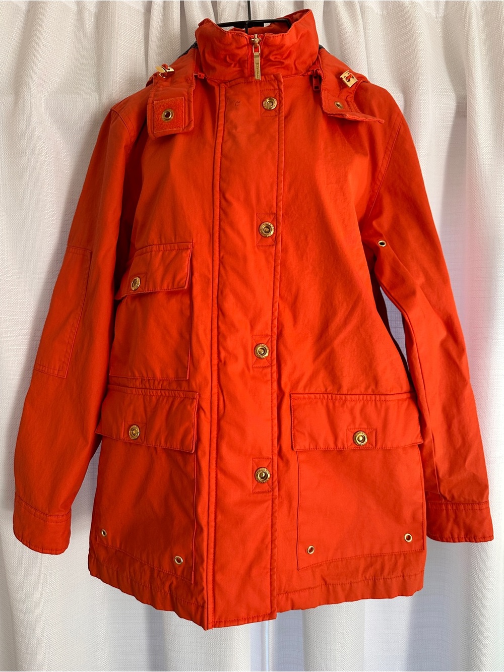 VINTAGE 90s Y2K Ralph Lauren Orange Marine Utility Hooded Rain Coat Gold Buttons - Picture 3 of 15